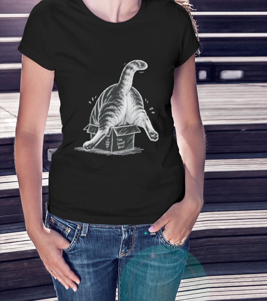 Too Small Bro Tabby Cat Stuck In Box Rear View T-Shirt