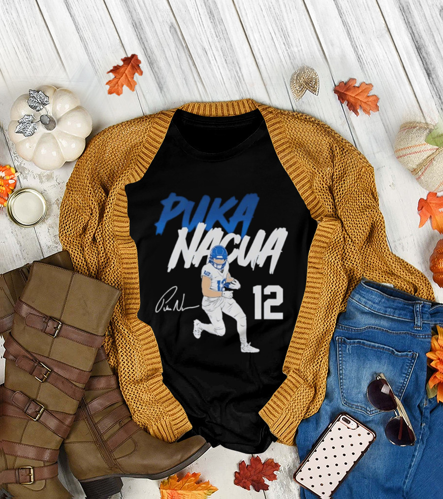 Puka Nacua Los Angeles Rams Football Player 12 Signature And Action Pose T-Shirt