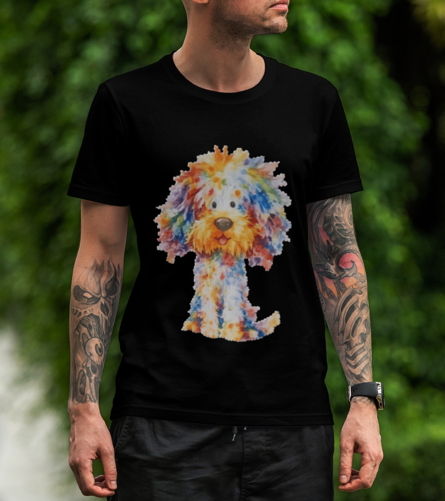 Watercolor Fluffy Dog Colorful Brushstrokes T-Shirt