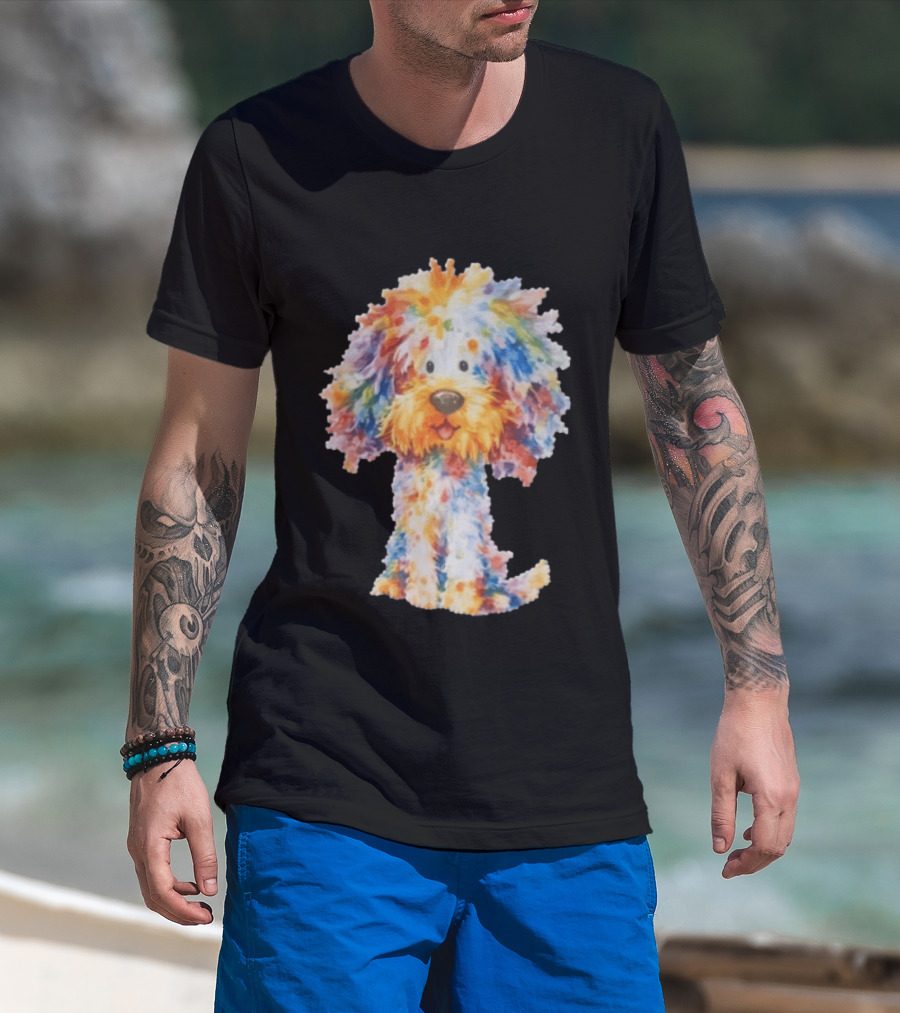 Watercolor Fluffy Dog Colorful Brushstrokes T-Shirt