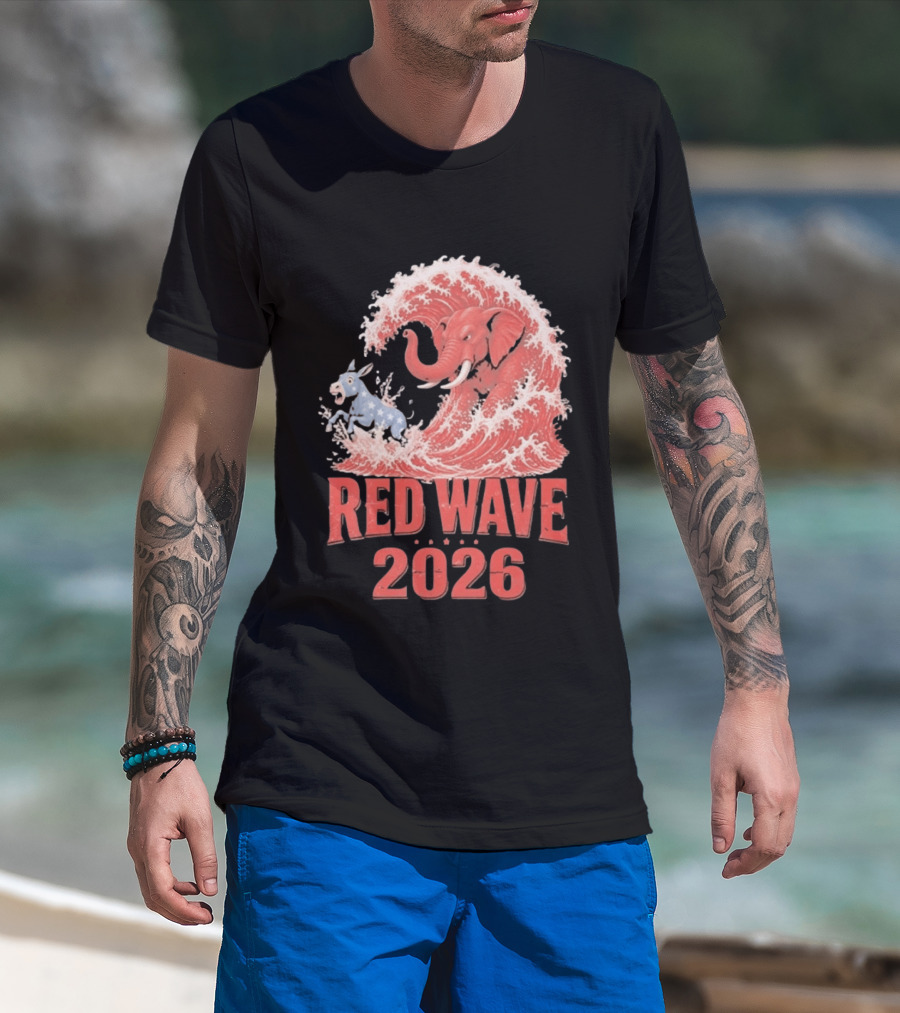 Red Wave 2026 Republican Elephant Vs Donkey Political T-Shirt