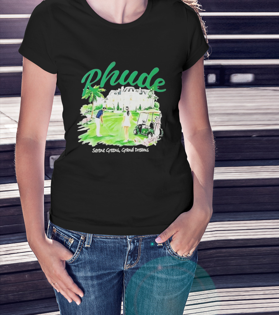 Rhude Serene Greens Grand Dreams Golf Scene Classic Polo Players And Golf Cart Mansion T-Shirt