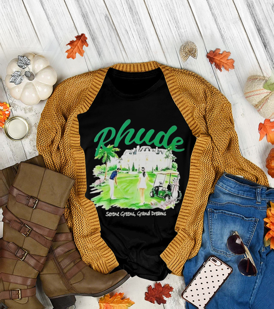 Rhude Serene Greens Grand Dreams Golf Scene Classic Polo Players And Golf Cart Mansion T-Shirt