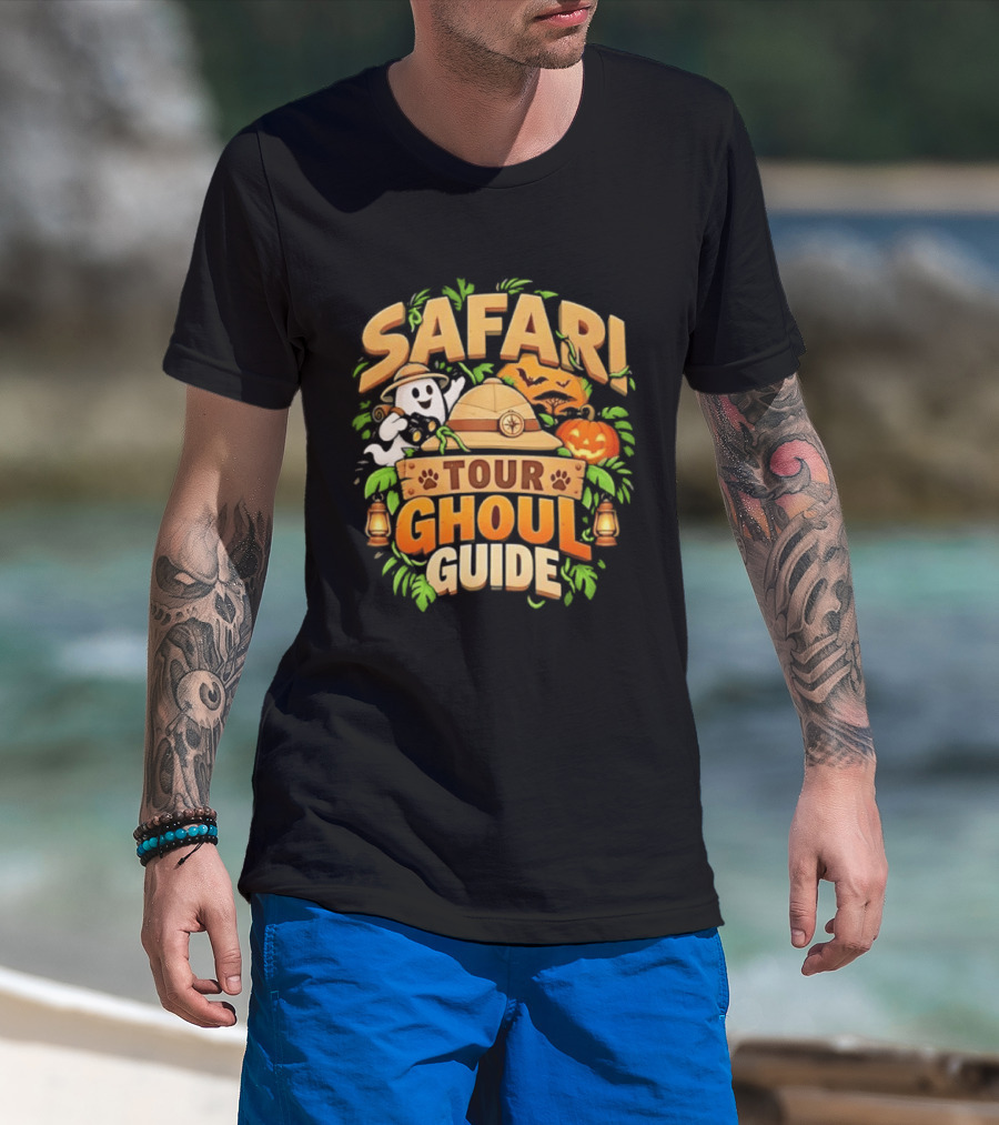 Safari Tour Ghoul Guide Halloween Ghost Pumpkin Adventure T-Shirt