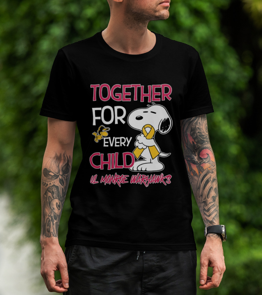 Snoopy Together For Every Child UL Monroe Warhawks Peanuts Support T-Shirt