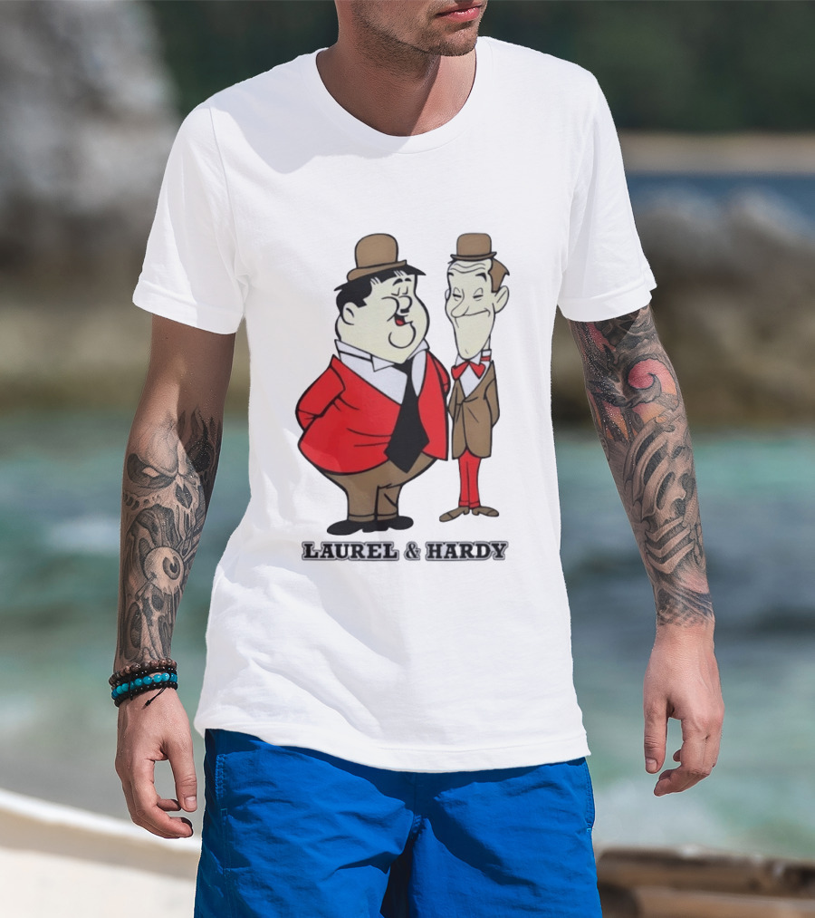 Laurel And Hardy Cartoon Style Classic Comedy T-Shirt