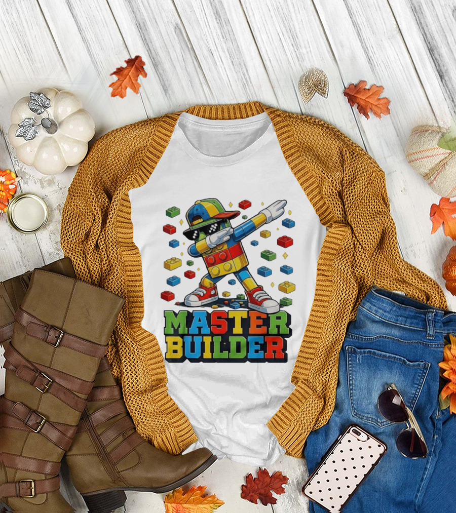 Master Builder Dabbing Colorful Brick Building Blocks T-Shirt