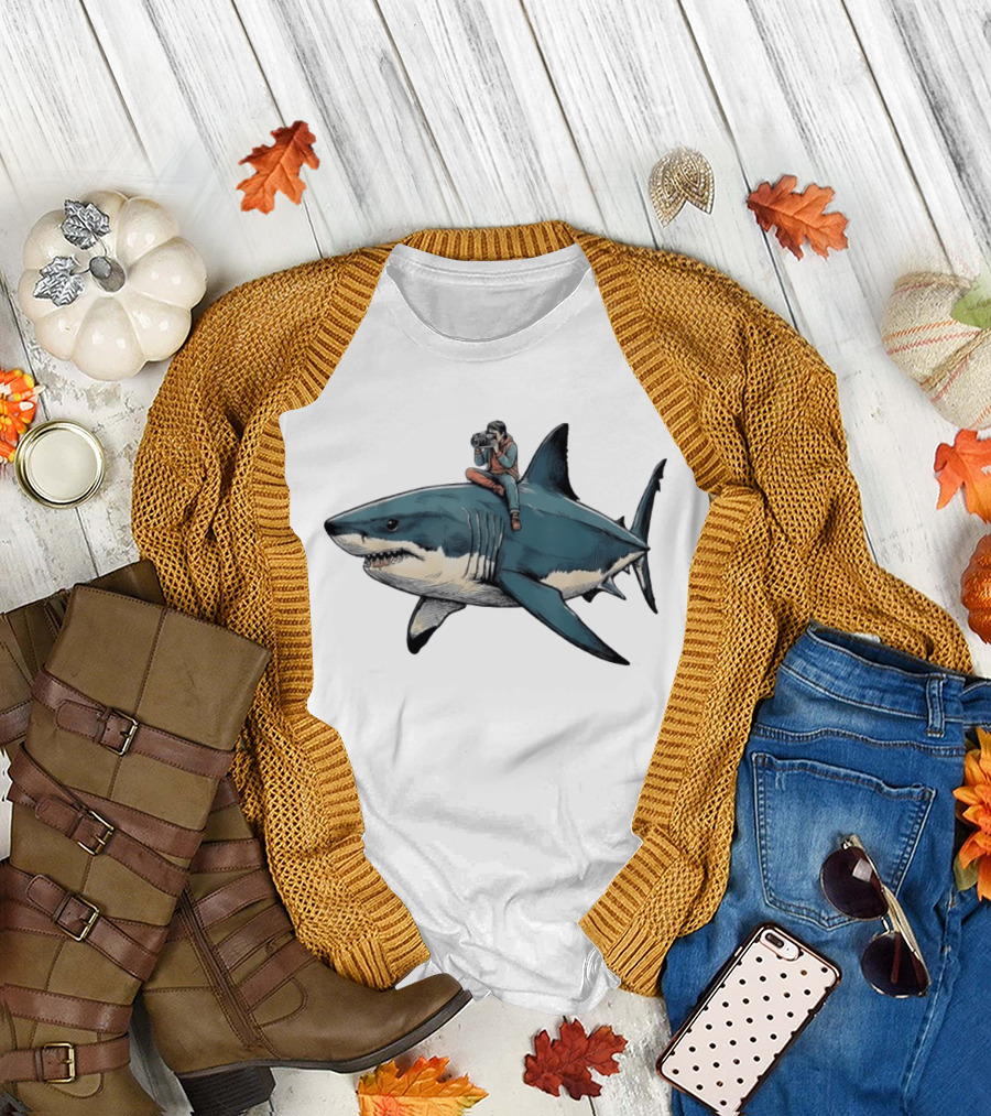 Photographer Riding A Great White Shark Adventure T-Shirt