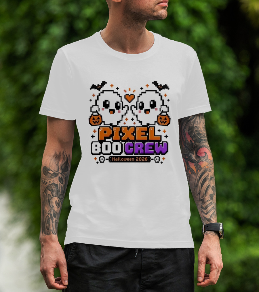 Pixel Boo Crew Halloween 2026 Ghosts Cute Pixelated Spooky Fun T-Shirt