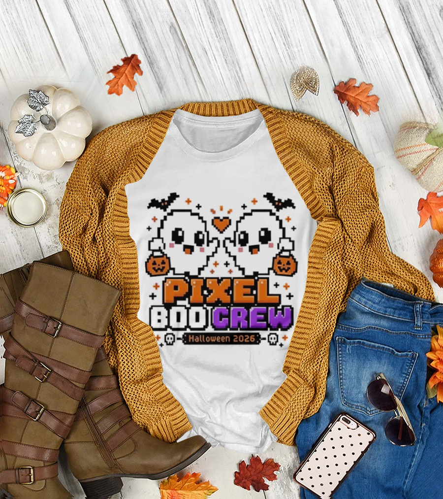 Pixel Boo Crew Halloween 2026 Ghosts Cute Pixelated Spooky Fun T-Shirt