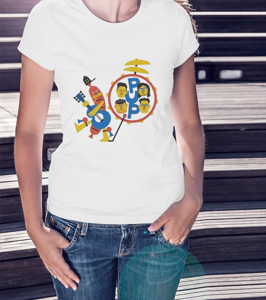 Pup Band Punk Rock Music Cartoon Characters Drums T-Shirt