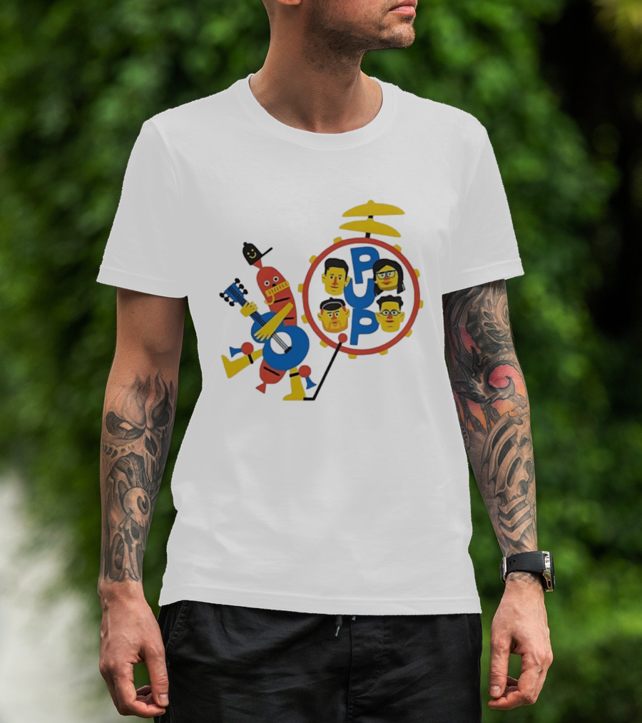 Pup Band Punk Rock Music Cartoon Characters Drums T-Shirt