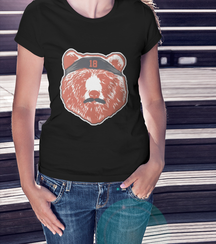Caleb Williams Red Bear Head 18 Black Headband Mustache Chicago Bears T-Shirt