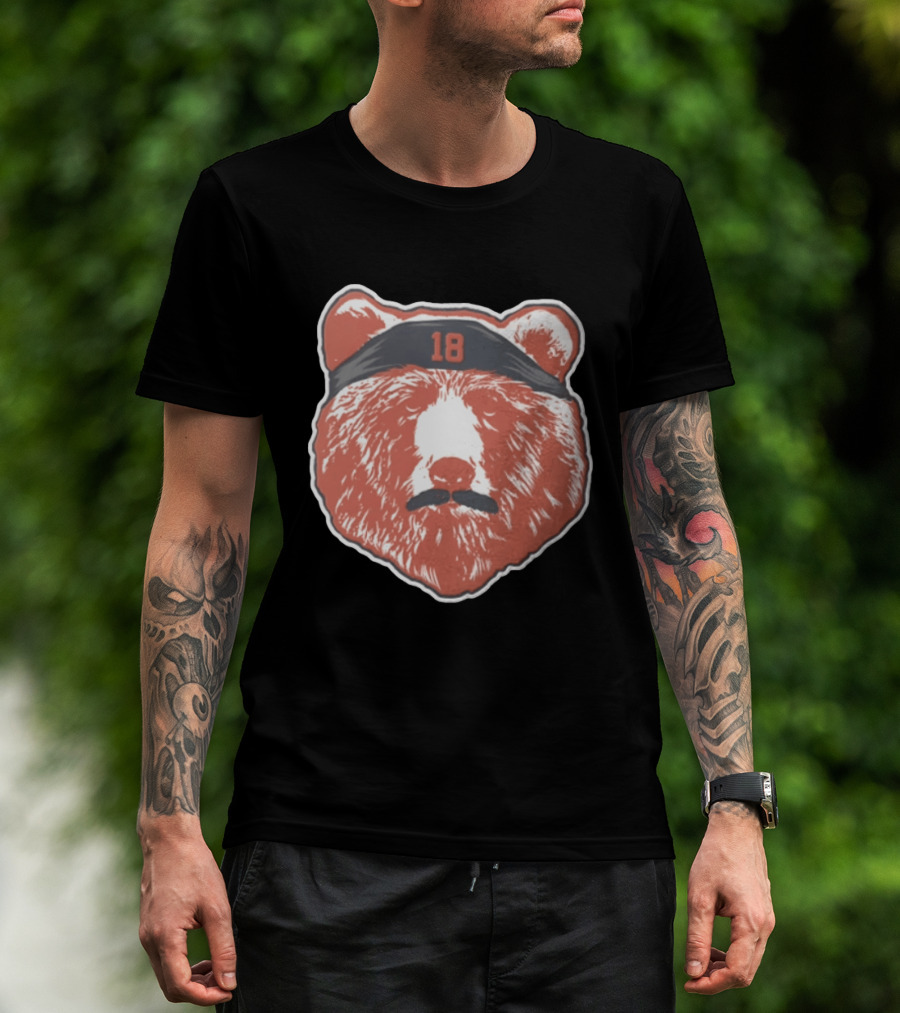 Caleb Williams Red Bear Head 18 Black Headband Mustache Chicago Bears T-Shirt