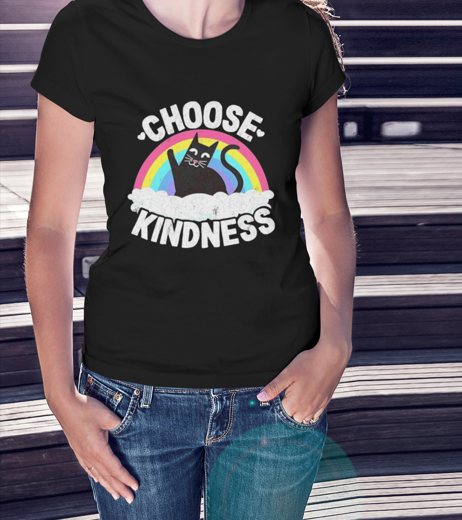 Choose Kindness Black Cat Rainbow T-Shirt