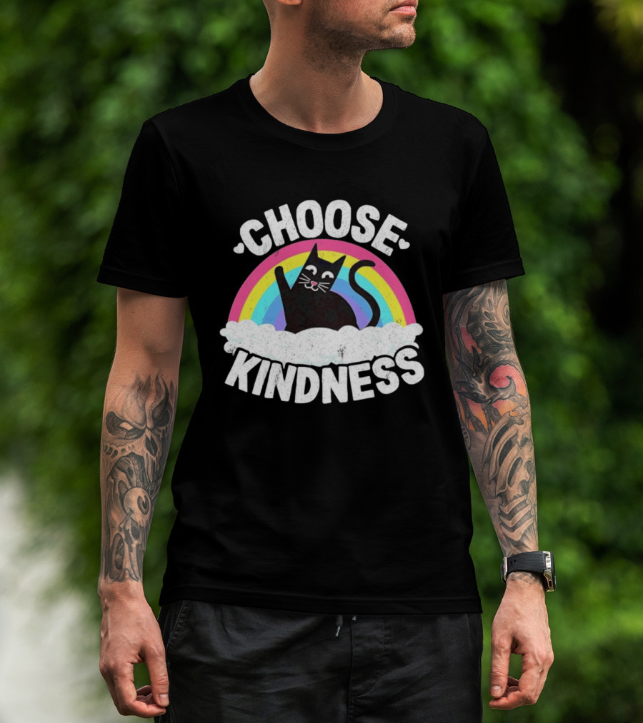 Choose Kindness Black Cat Rainbow T-Shirt