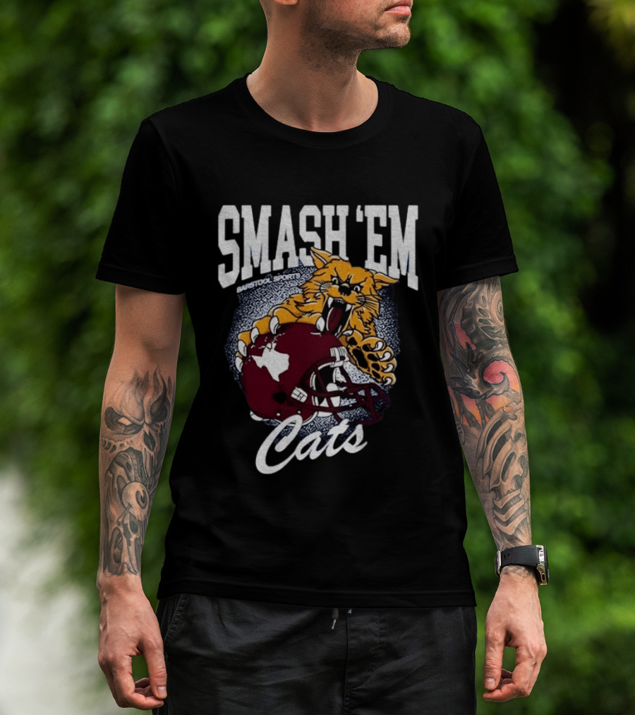 Smash 'Em Cats Barstool Sports Wildcat Clawing Texas Football Helmet T-Shirt