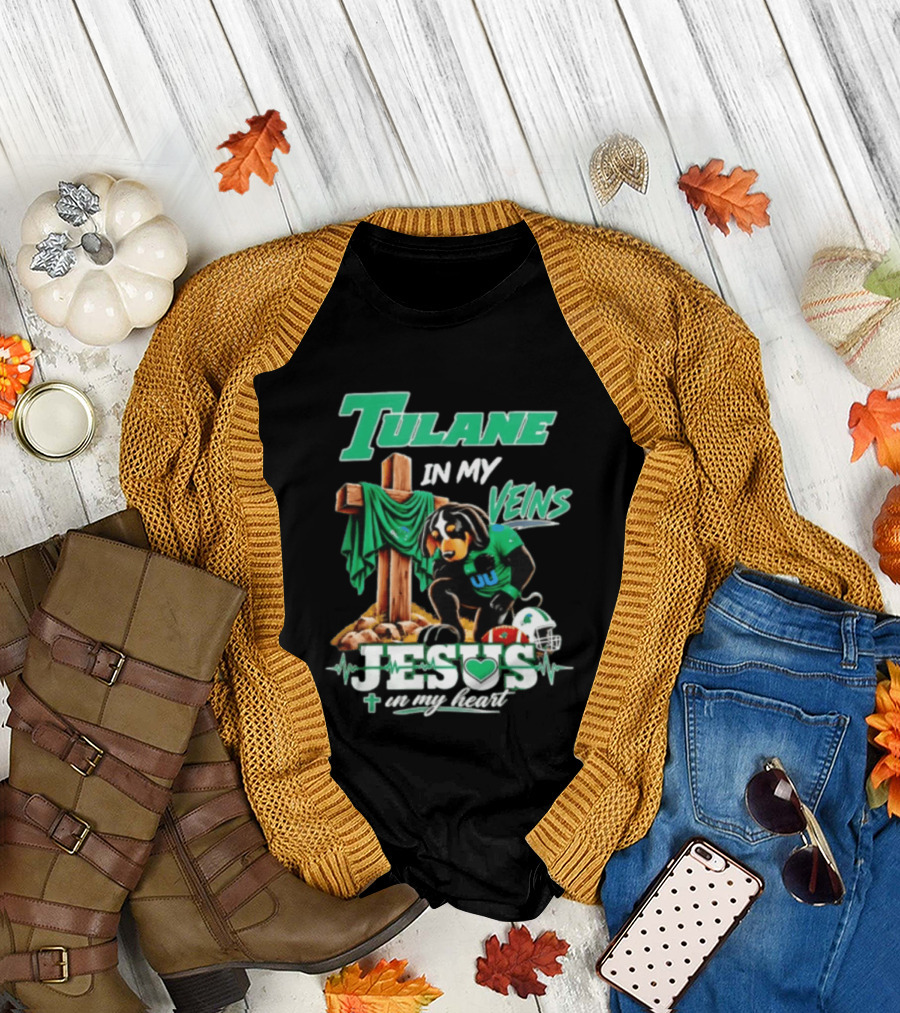 Tulane In My Veins Jesus In My Heart Faith Football Dog T-Shirt