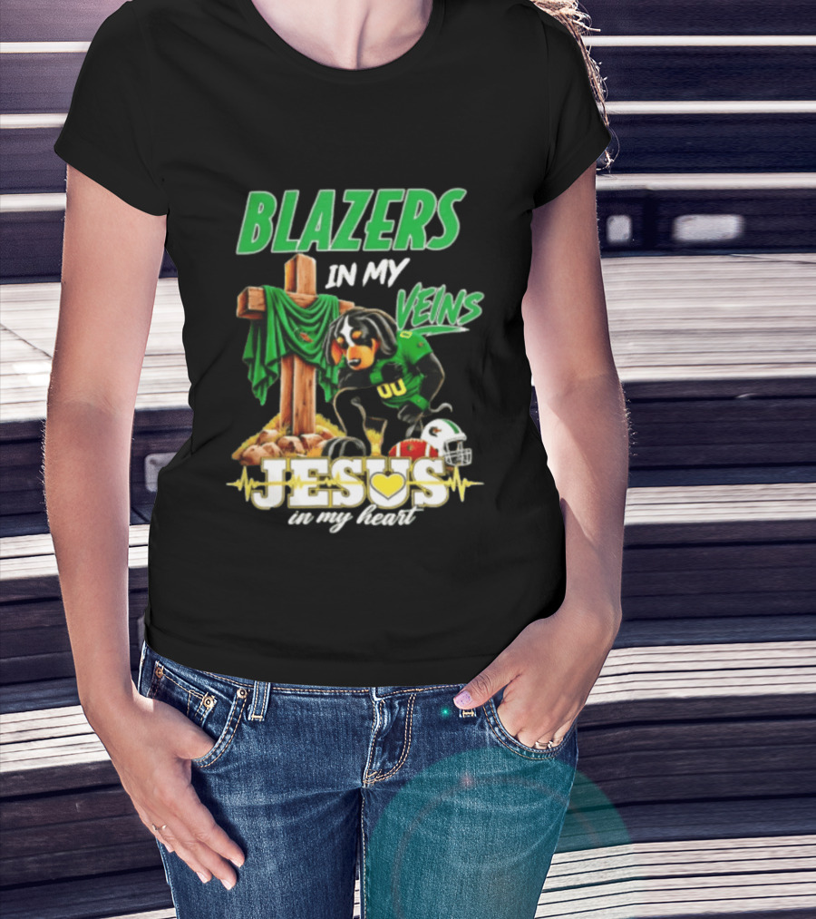 BLazers In My Veins Jesus In My Heart UAB Blazers Football Dog Faith T-Shirt