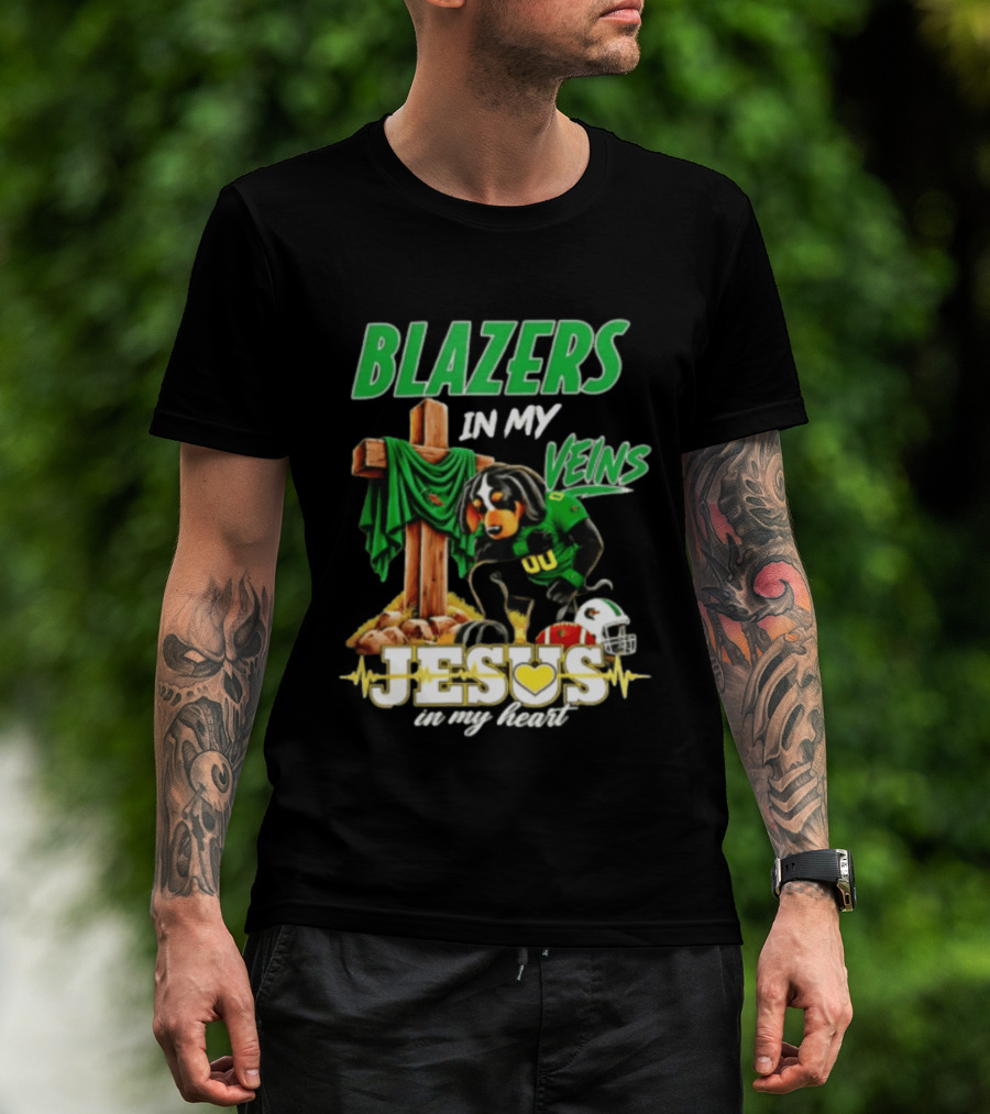 BLazers In My Veins Jesus In My Heart UAB Blazers Football Dog Faith T-Shirt