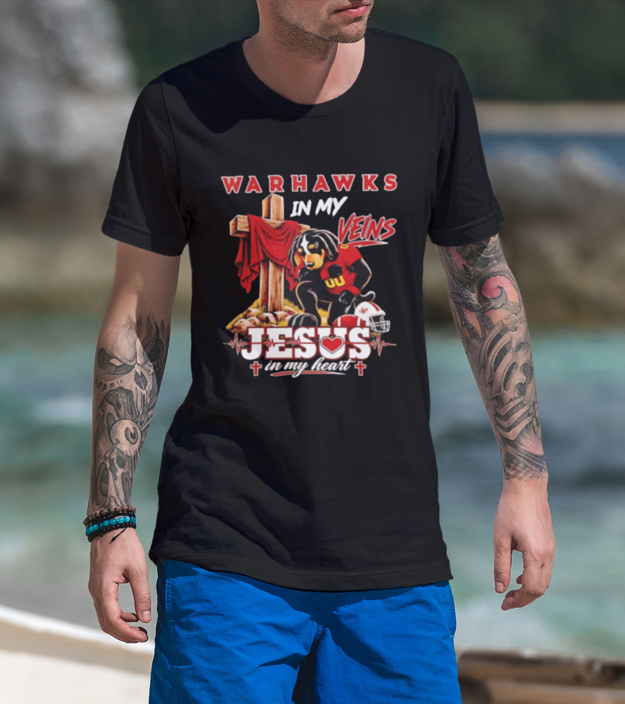 Warhawks In My Veins Jesus In My Heart Faith Football Ul Monroe T-Shirt
