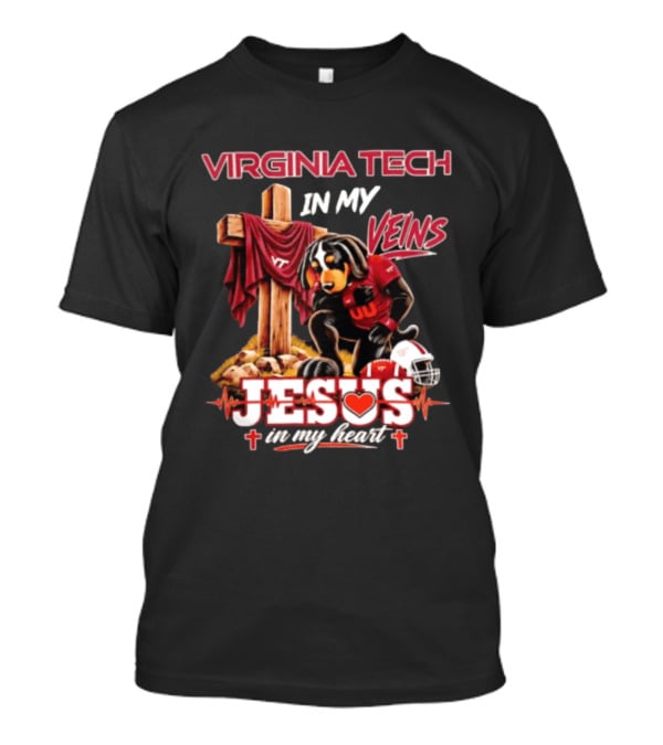 Virginia Tech Hokies Dog In My Veins Jesus In My Heart Football Faith T-Shirt