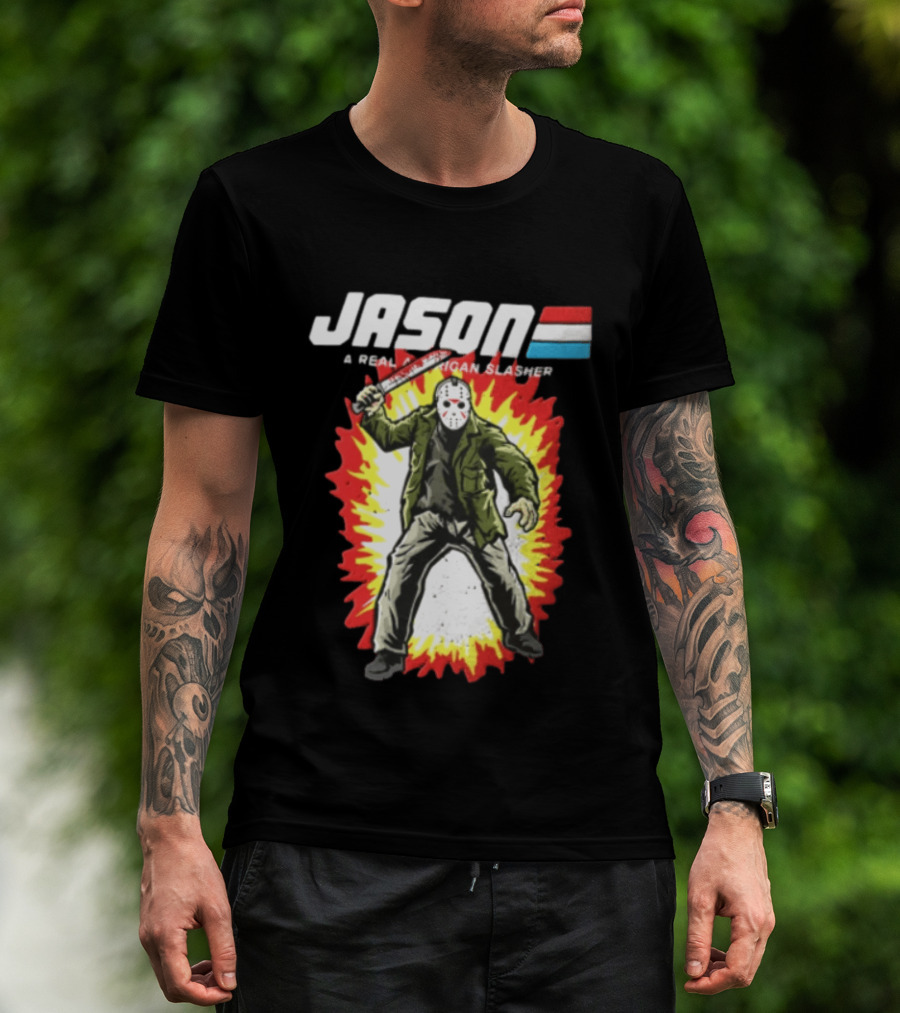 Jason A Real American Slasher Hockey Mask Machete Man Explosion T-Shirt