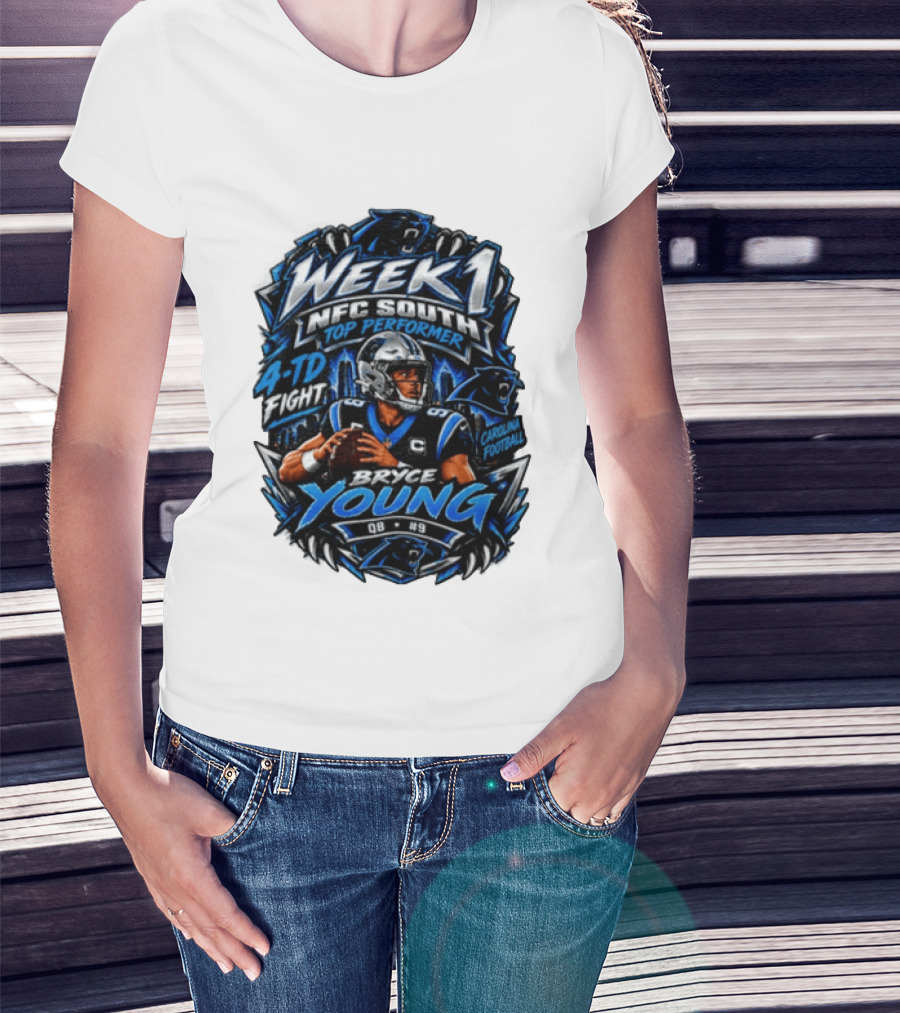 Week 1 NFC South Top Performer Bryce Young 4 TD Fight Carolina Football T-Shirt