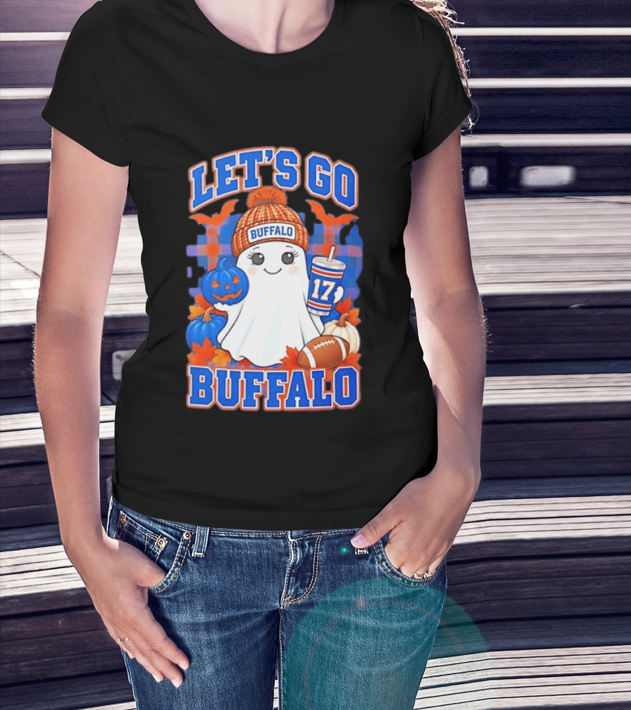 Let's Go Buffalo Ghost 17 Halloween Football Pumpkin Leaves T-Shirt