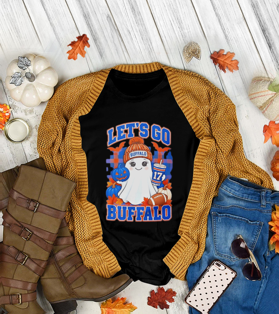 Let's Go Buffalo Ghost 17 Halloween Football Pumpkin Leaves T-Shirt