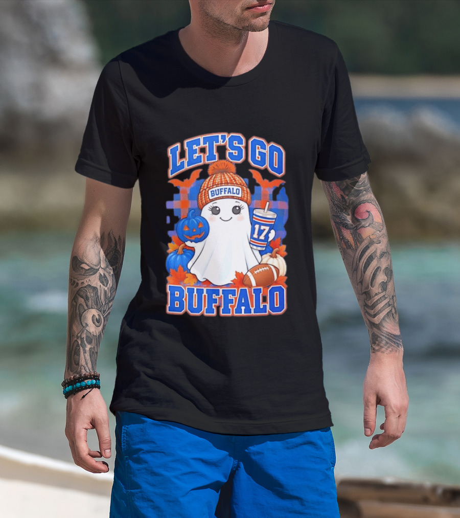 Let's Go Buffalo Ghost 17 Halloween Football Pumpkin Leaves T-Shirt