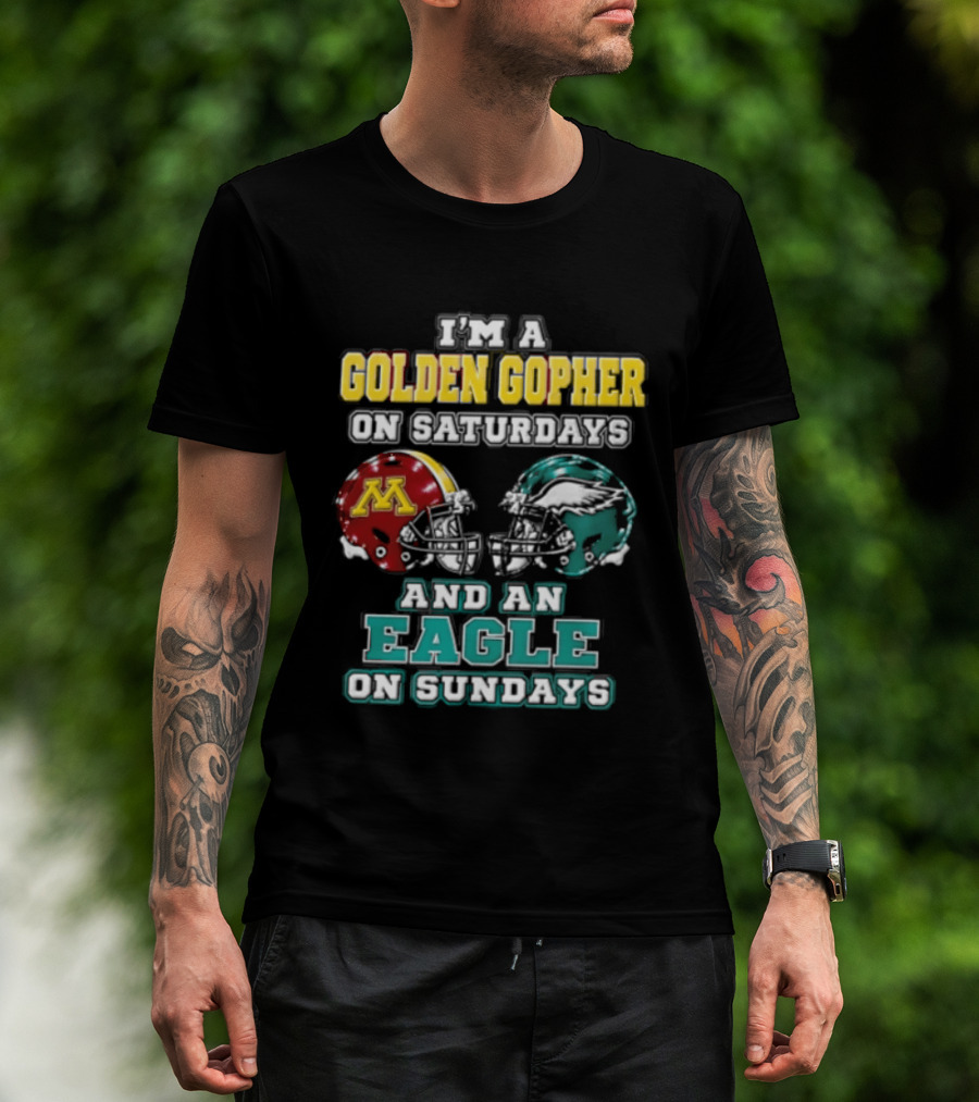 Golden Gopher On Saturdays Eagle On Sundays Helmets T-Shirt