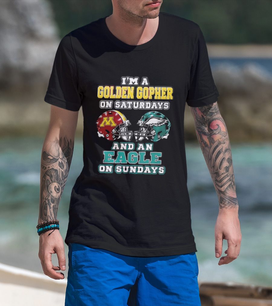 Golden Gopher On Saturdays Eagle On Sundays Helmets T-Shirt