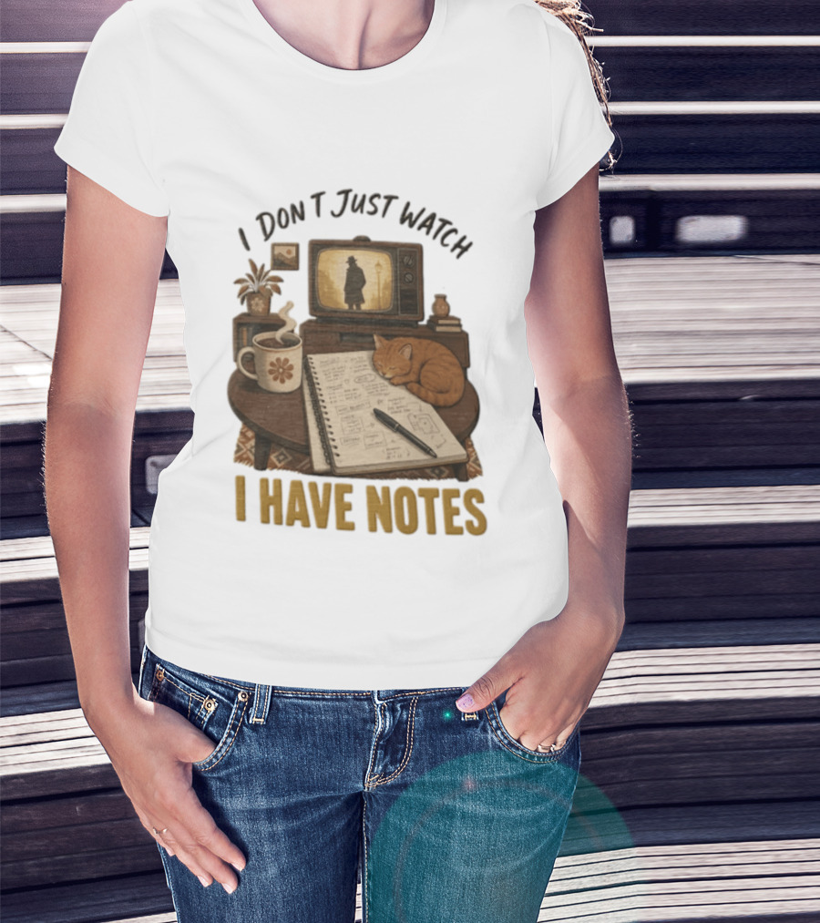 I Dont Just I Have Notes Cute Orange Cat Sleeping On Notebook With Vintage TV And Coffee T-Shirt