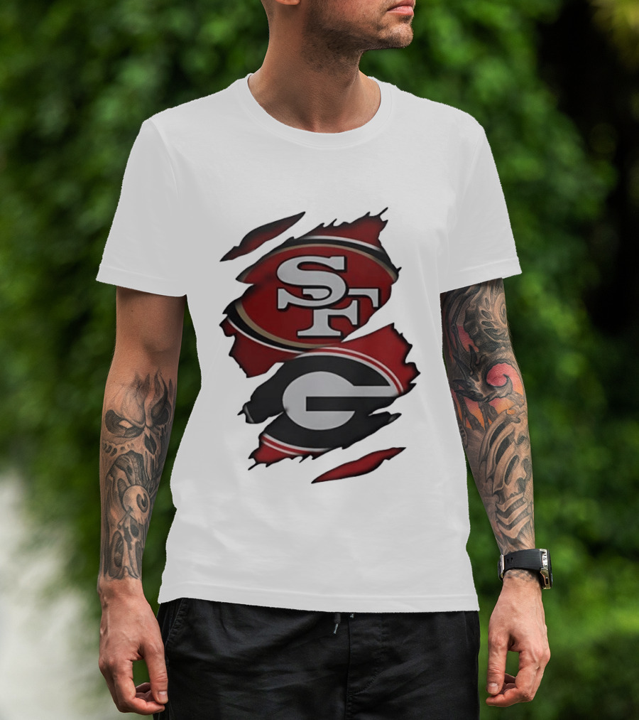 San Francisco 49ers Georgia Bulldogs Torn Fabric T-Shirt
