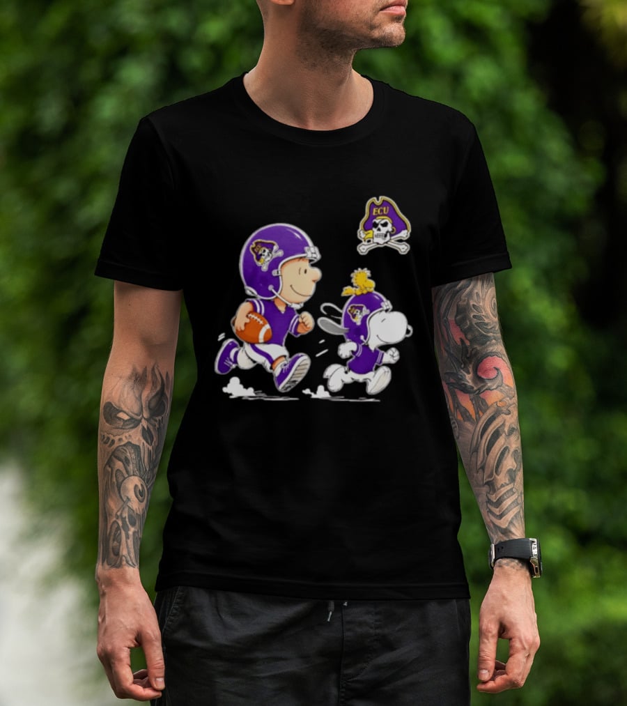 Charlie Brown Snoopy Woodstock East Carolina Pirates Football 2026 T-Shirt