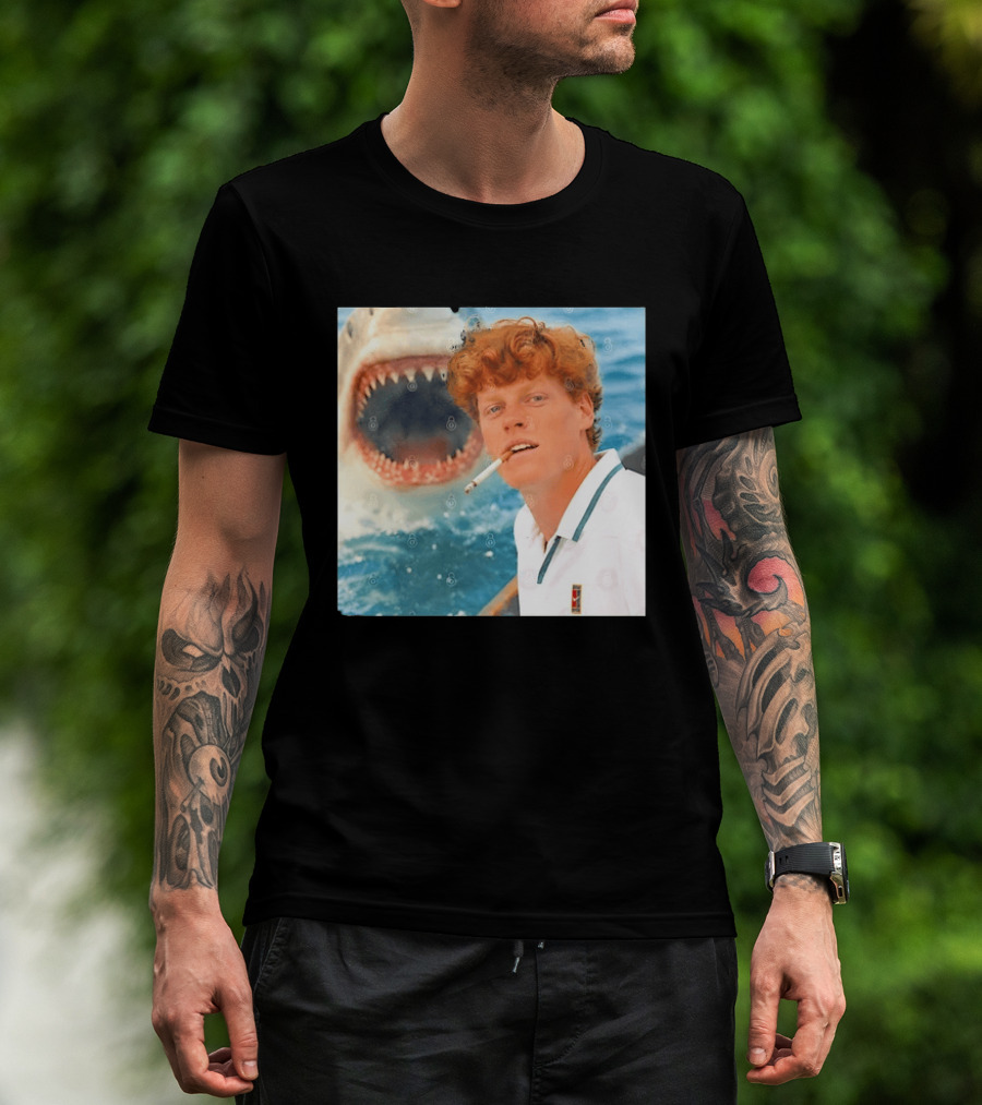Jannik Sinner Smoking With Great White Shark Tennis Image T-Shirt