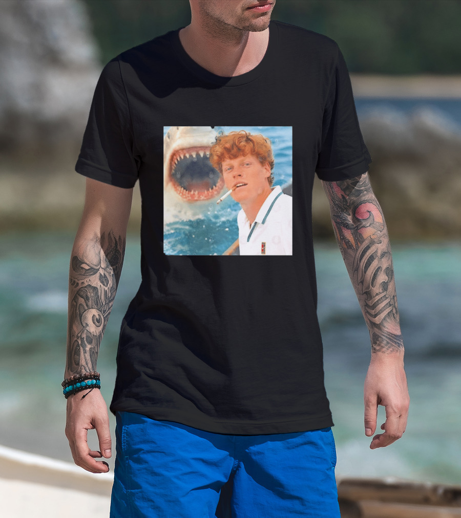 Jannik Sinner Smoking With Great White Shark Tennis Image T-Shirt