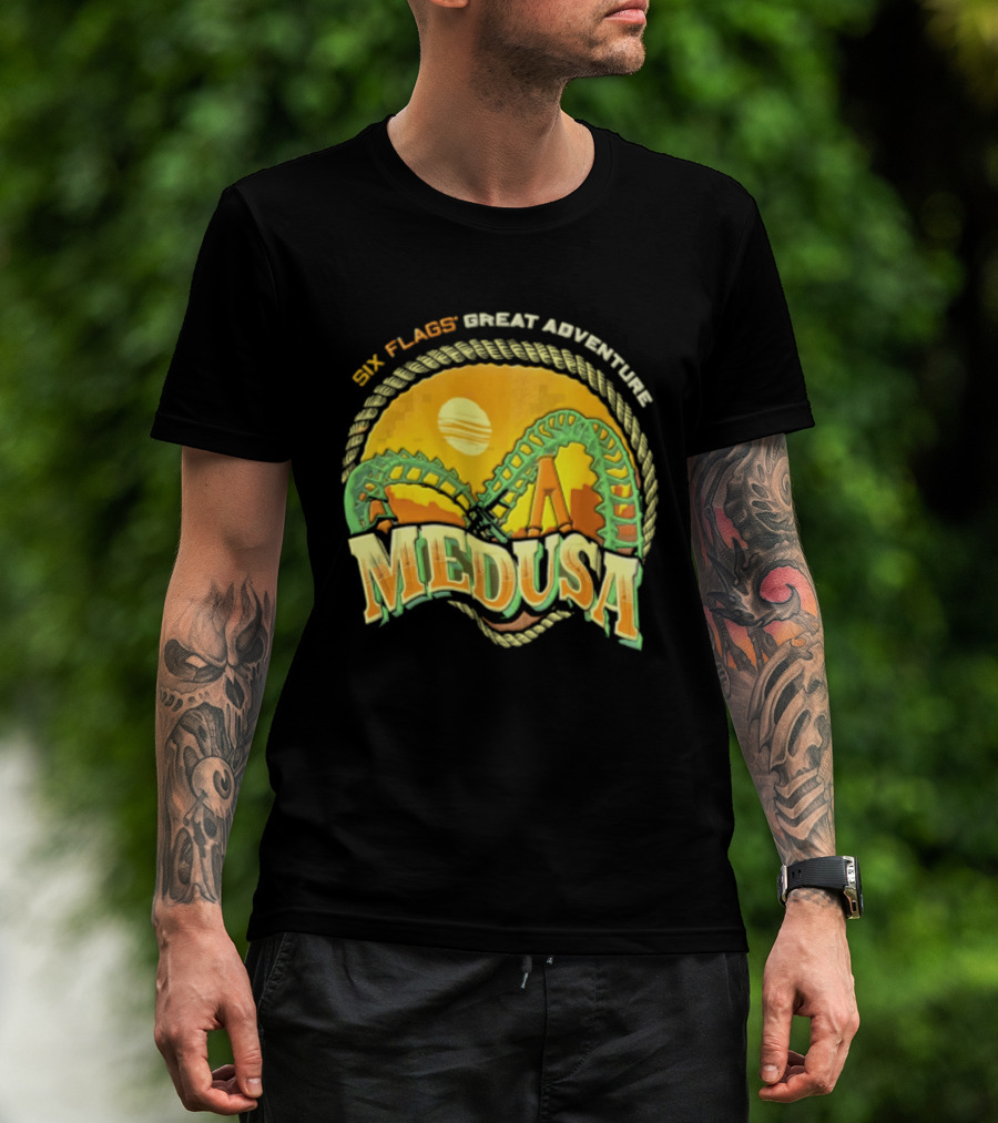 Six Flags Great Adventure Medusa Roller Loop Retro Sunburst T-Shirt