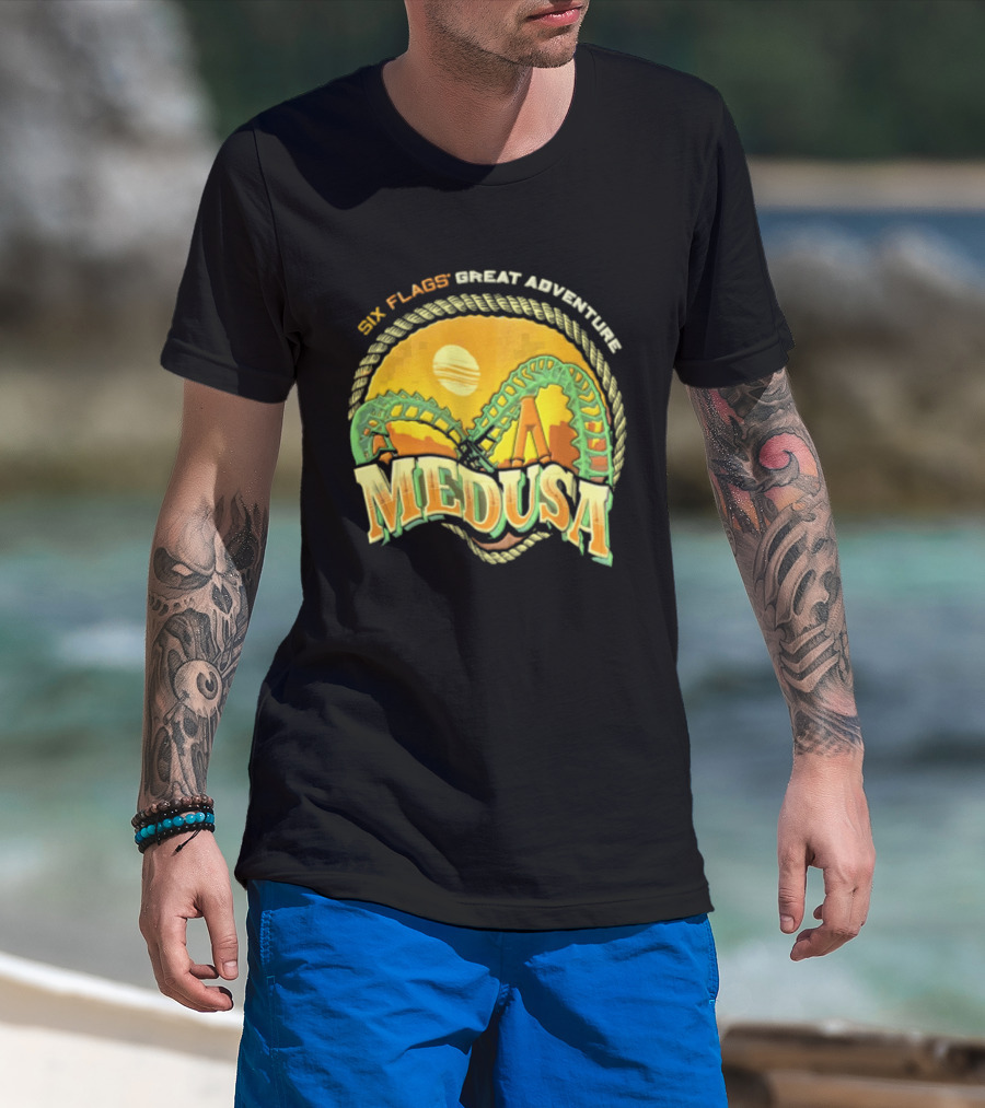 Six Flags Great Adventure Medusa Roller Loop Retro Sunburst T-Shirt