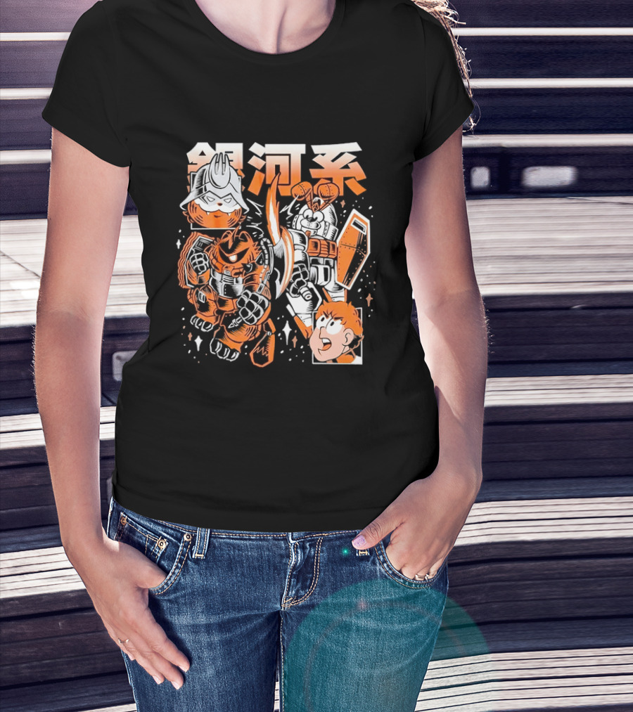 Mecha Galaxy Warrior Gundam Anime Kanji Robot Battle Scene T-Shirt