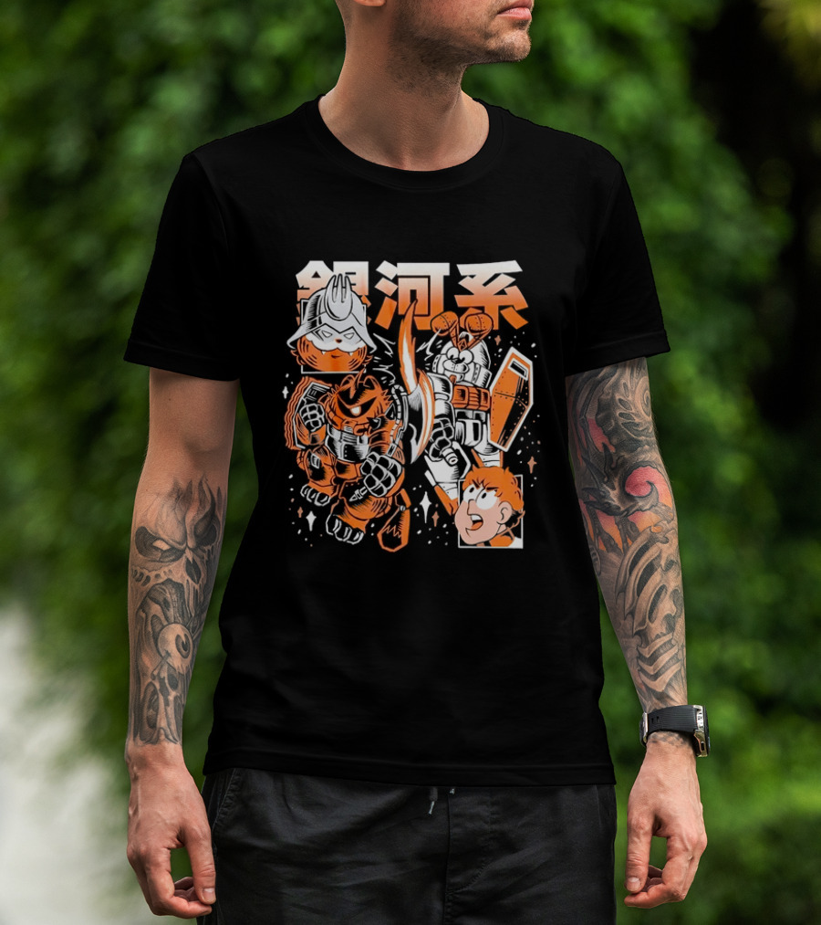 Mecha Galaxy Warrior Gundam Anime Kanji Robot Battle Scene T-Shirt