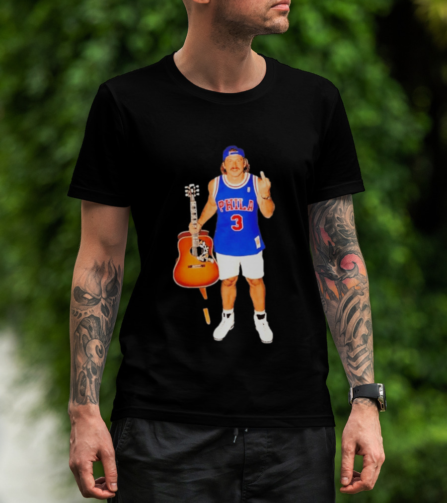 Morgan Wallen Phila 3 Jersey Middle Finger Gesture With Guitar T-Shirt