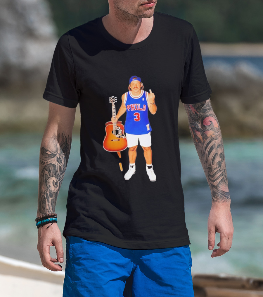 Morgan Wallen Phila 3 Jersey Middle Finger Gesture With Guitar T-Shirt