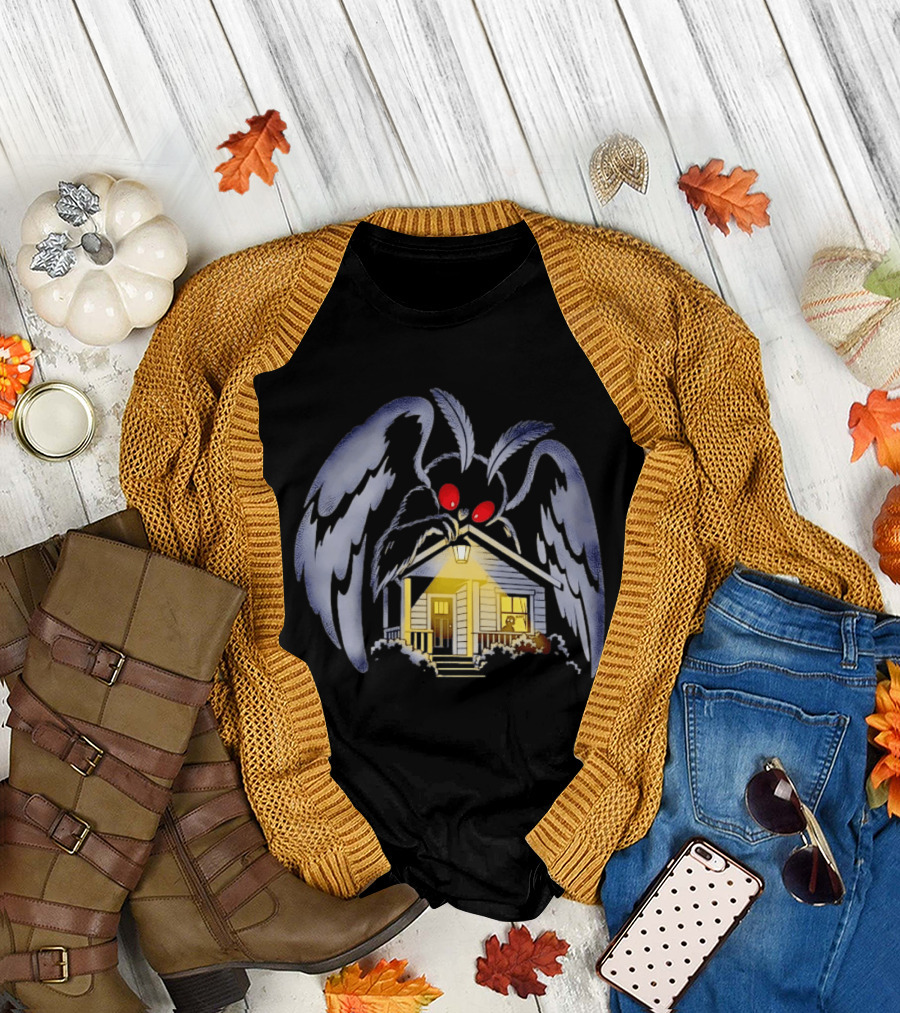 Mothman Drawn To Porch Light Cryptid Creature Illuminated House T-Shirt