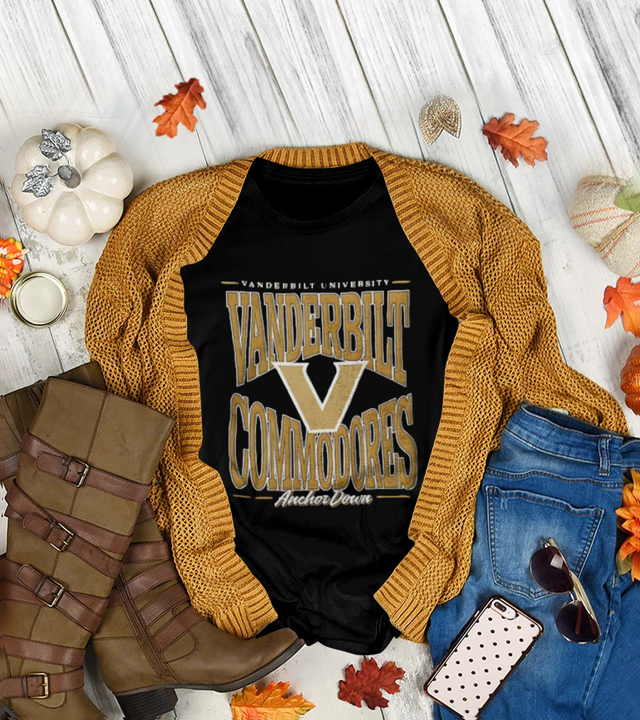 Vanderbilt Commodores Anchor Down Large Gold Letter V T-Shirt