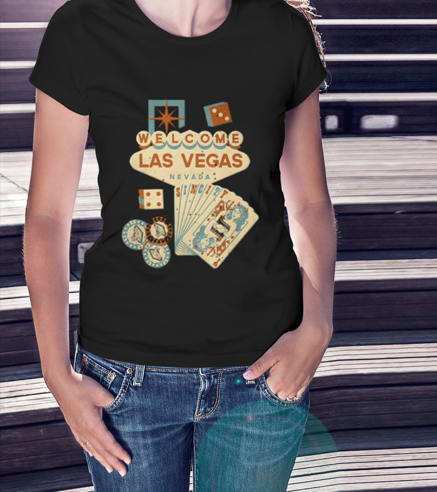 Welcome Las Vegas Nevada Sign With Casino Poker Cards And Dice T-Shirt