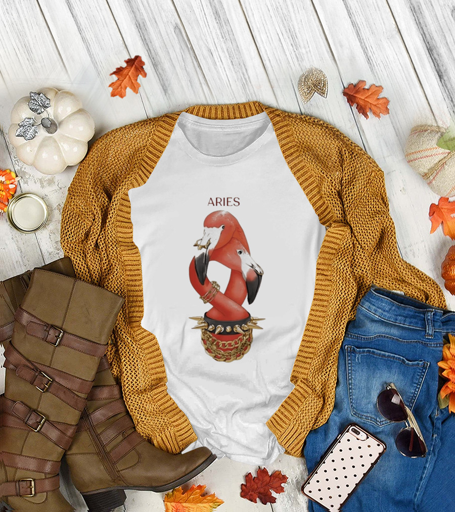 Aries Flamingo Punk Rock Zodiac Sign Astrology Bracelet Spikes T-Shirt
