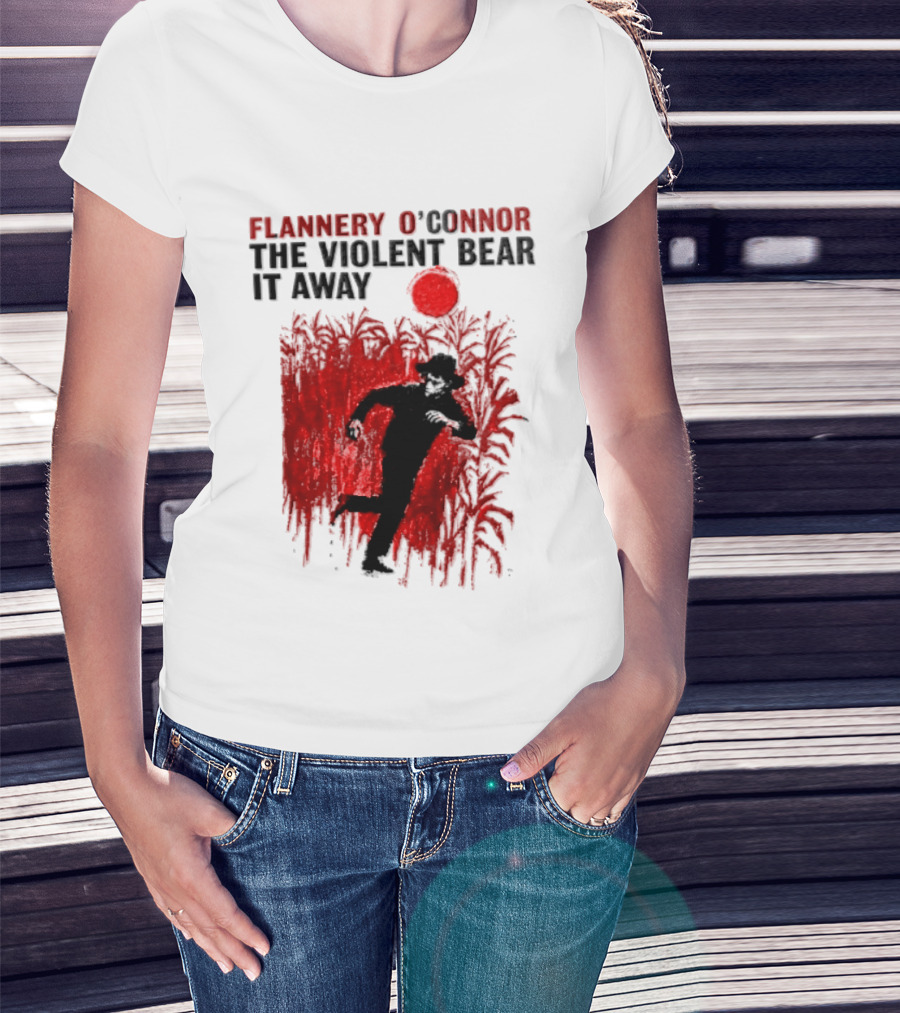 Flannery O'Connor The Violent Bear It Away Red Silhouette In Cornfield T-Shirt