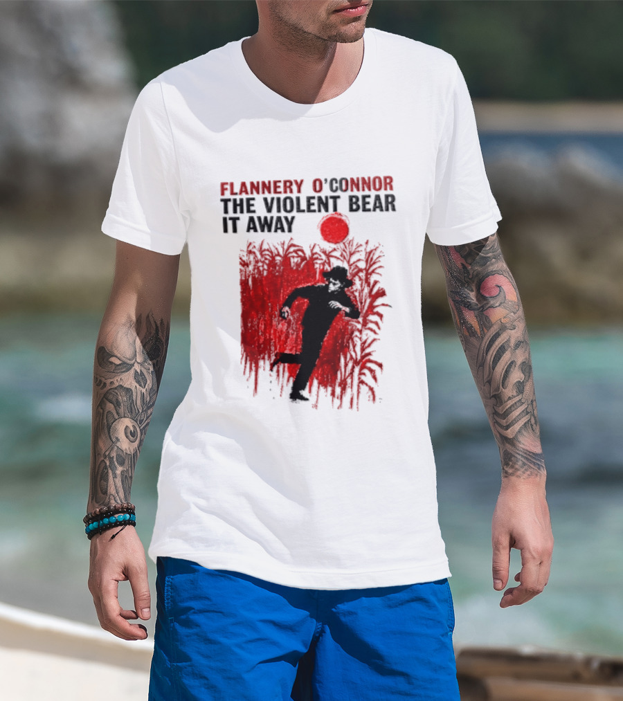 Flannery O'Connor The Violent Bear It Away Red Silhouette In Cornfield T-Shirt
